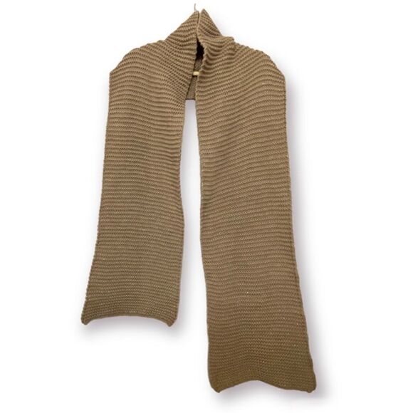 Tan beige gold sparkle thread made in Italy chunky knit scarf Shawl 10x88 - Picture 2 of 9